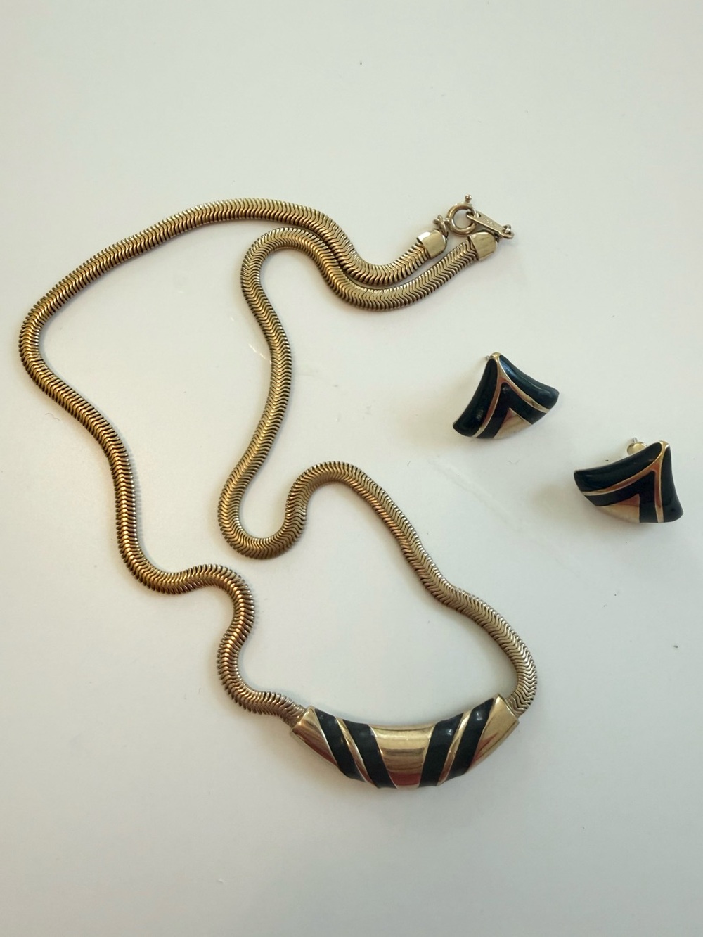 Gold-Tone and Black Chevron Necklace & Earrings Set